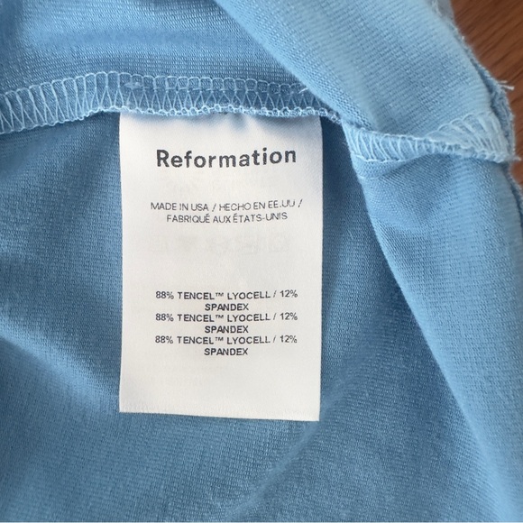 Reformation Women’s Sky Blue Off-Shoulder Dress Gold Ring Accents Size Small - Picture 8 of 9